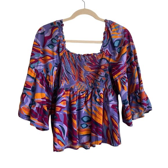 Terra & Sky Women Crop Top 1X Vibrant Colorful Boho Retro Y2K Festival Babydoll - Picture 3 of 10